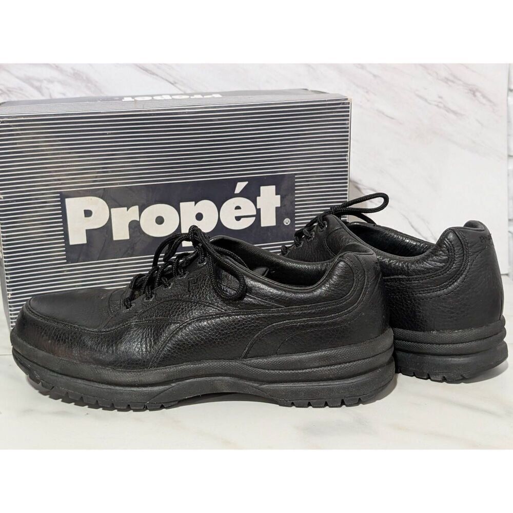 Propet Men's Black Solid Leather Tie Waterproof Comfort Shoes Size 9.5